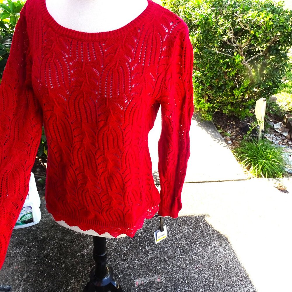 Skyes the limit Beautiful Red Open Knit Sweater Medium NWT